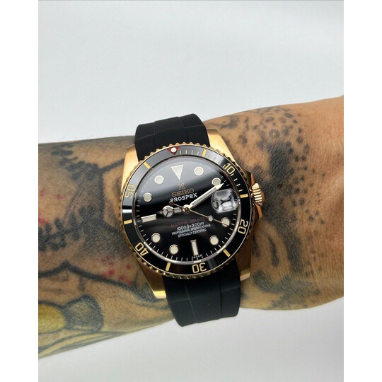 Custom Seiko Mod • Glossy Black Prospex Rose Gold Yachtmaster • 36mm